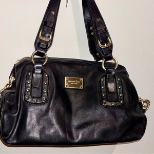 Michael Kors Black Leather Satchel with Gold Accents